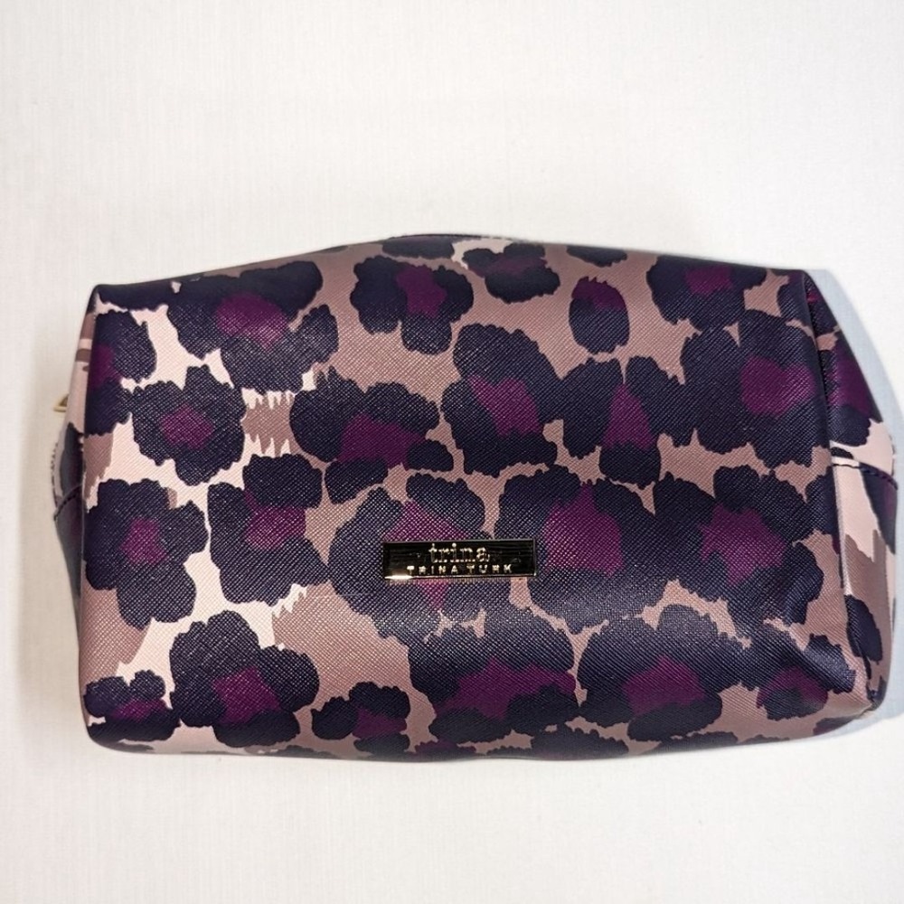 Trina Turk Purple & Black Cheetah‎ Print Make Up bag faux leather zip closure